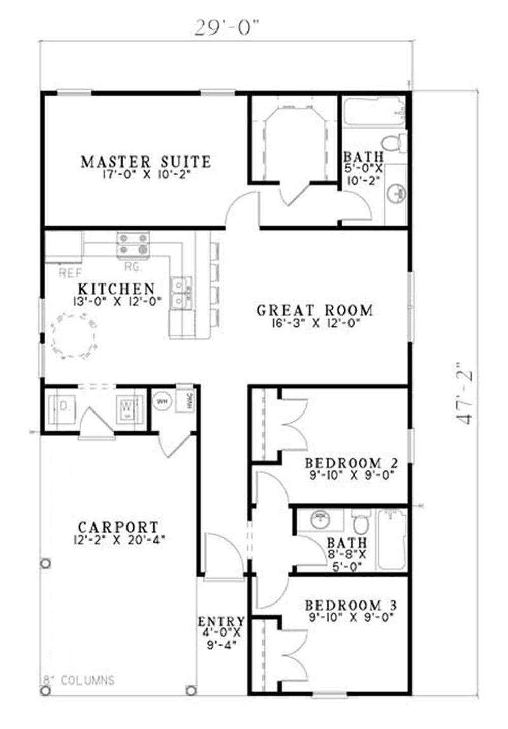 Floor Plan Main Level of Ranch Plan #153-1717